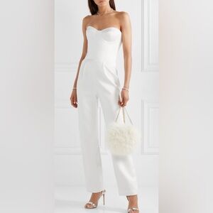 RASARIO Strapless corset satin jumpsuit in white
